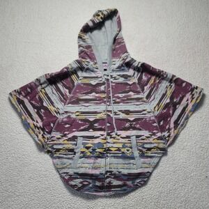 LA Kitty Womens Southwestern Print Zip Up Poncho Hoodie Purple Grey S 32855G00